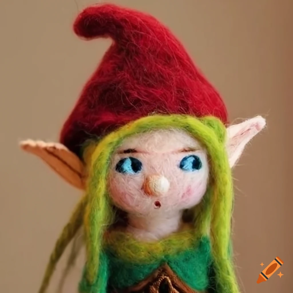 handmade felted doll of Zelda with elf hat