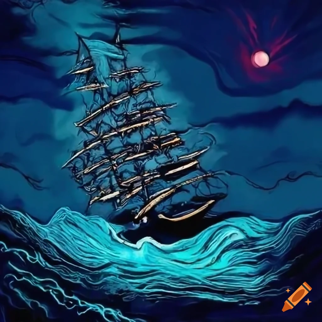 abstract sketch of flying ships in a storm