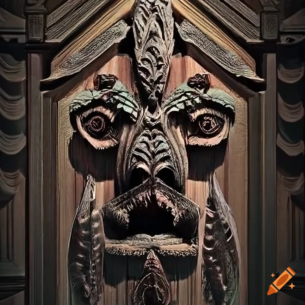 detailed artwork of architectural stave carving with a moth motif