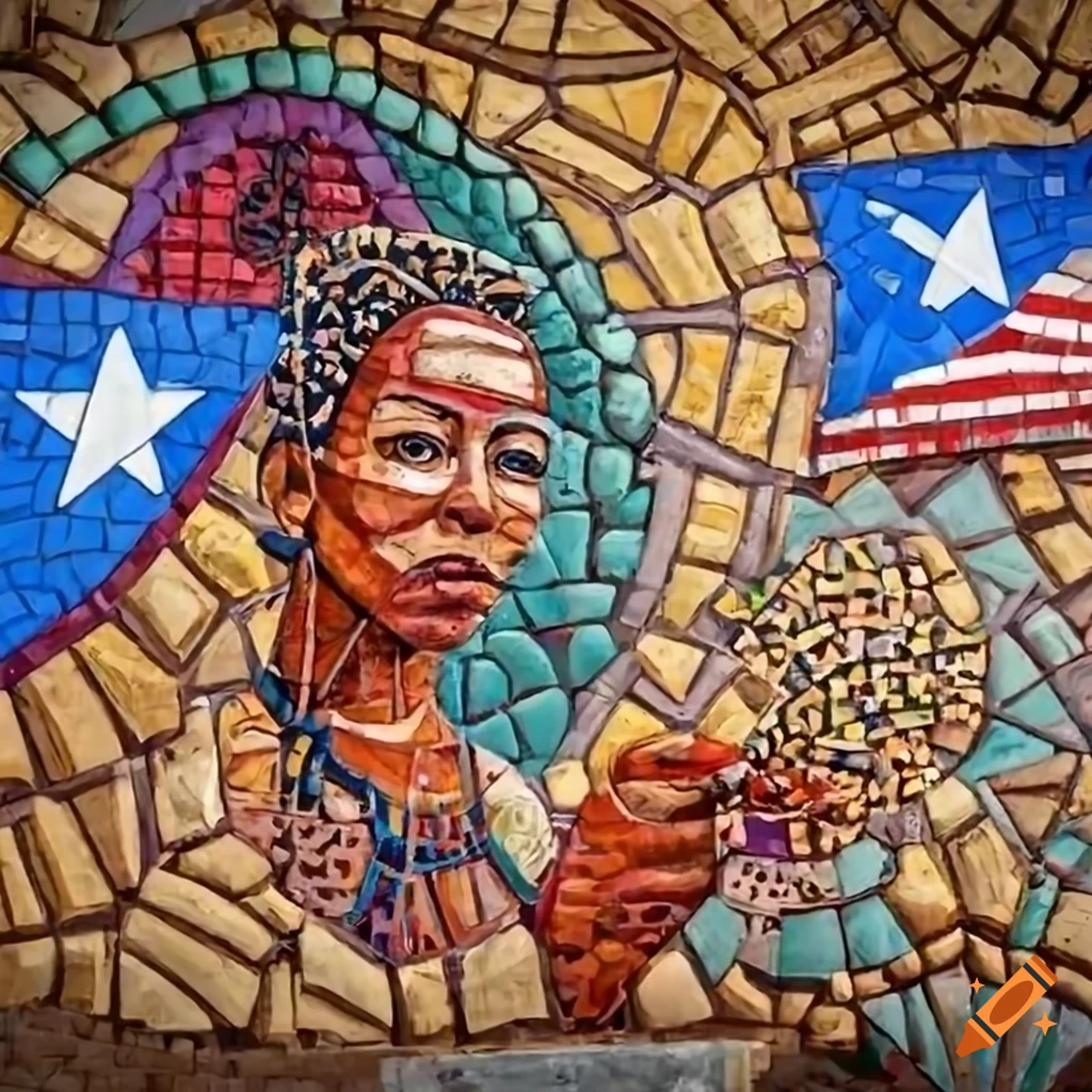 panoramic mosaic mural of Puerto Rican culture