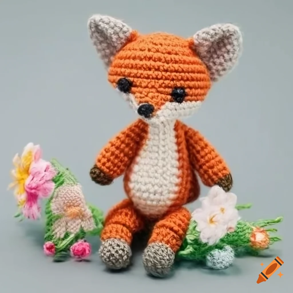 amigurumi fox with flower decorations