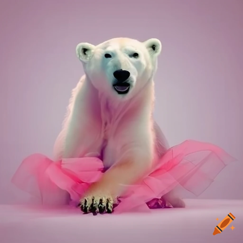 artistic depiction of a polar bear wearing a pink tutu