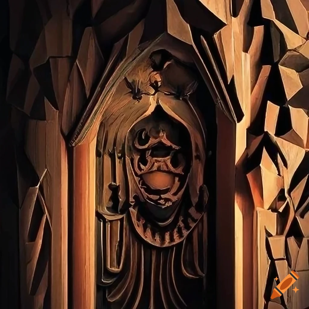detailed architectural carving with moth motif