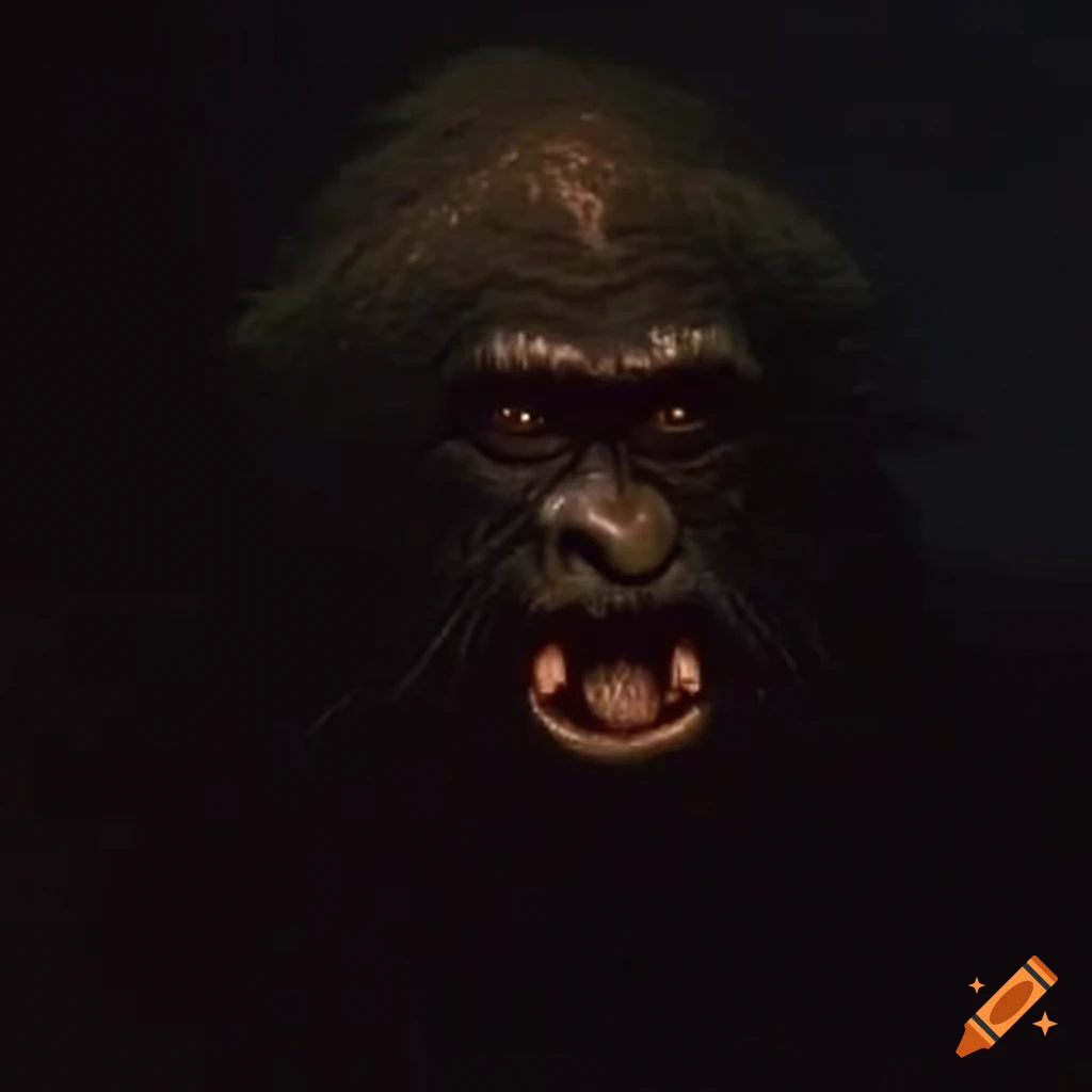 photo of a bigfoot looking into the camera at night