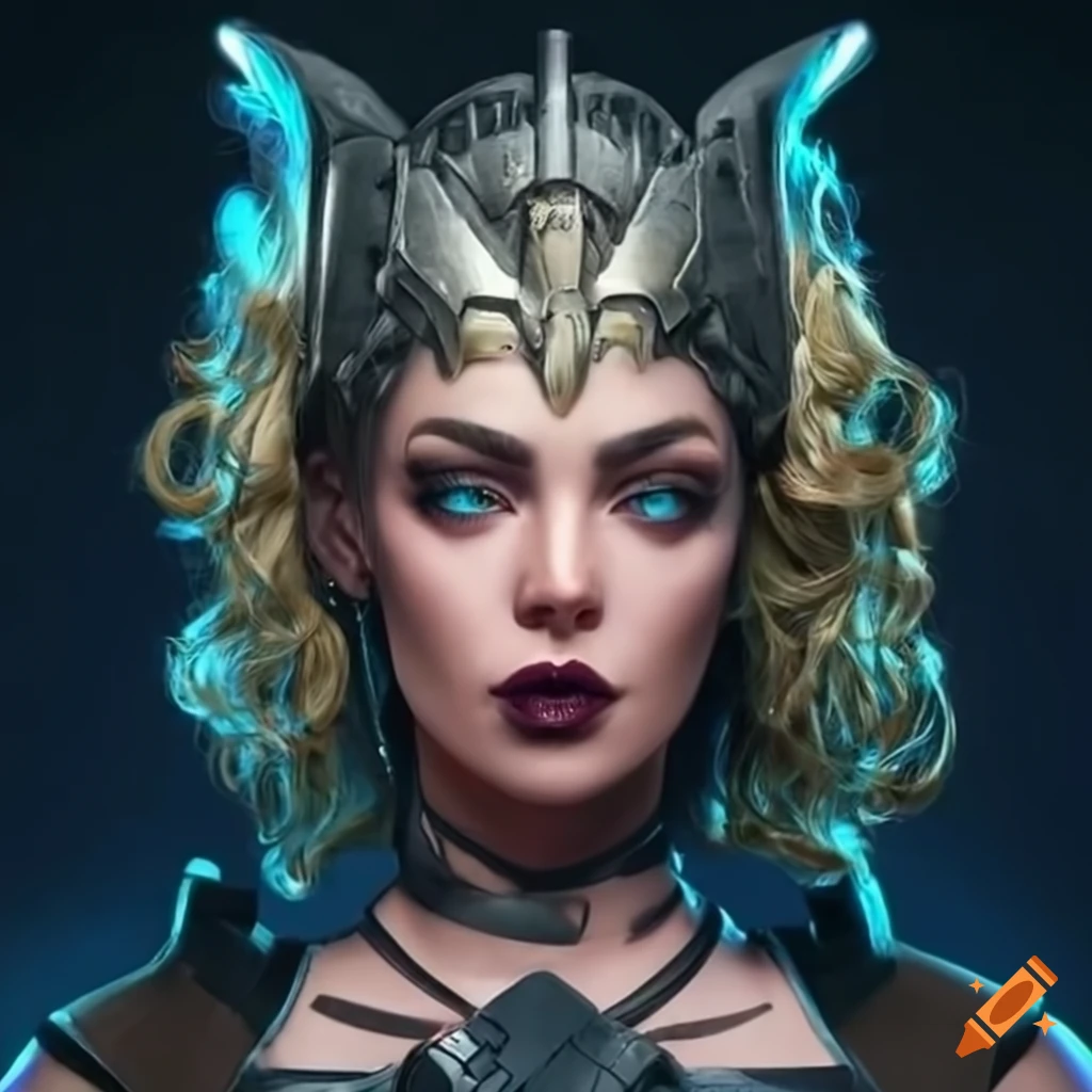 cyberpunk barista with Valkyrie-inspired armor