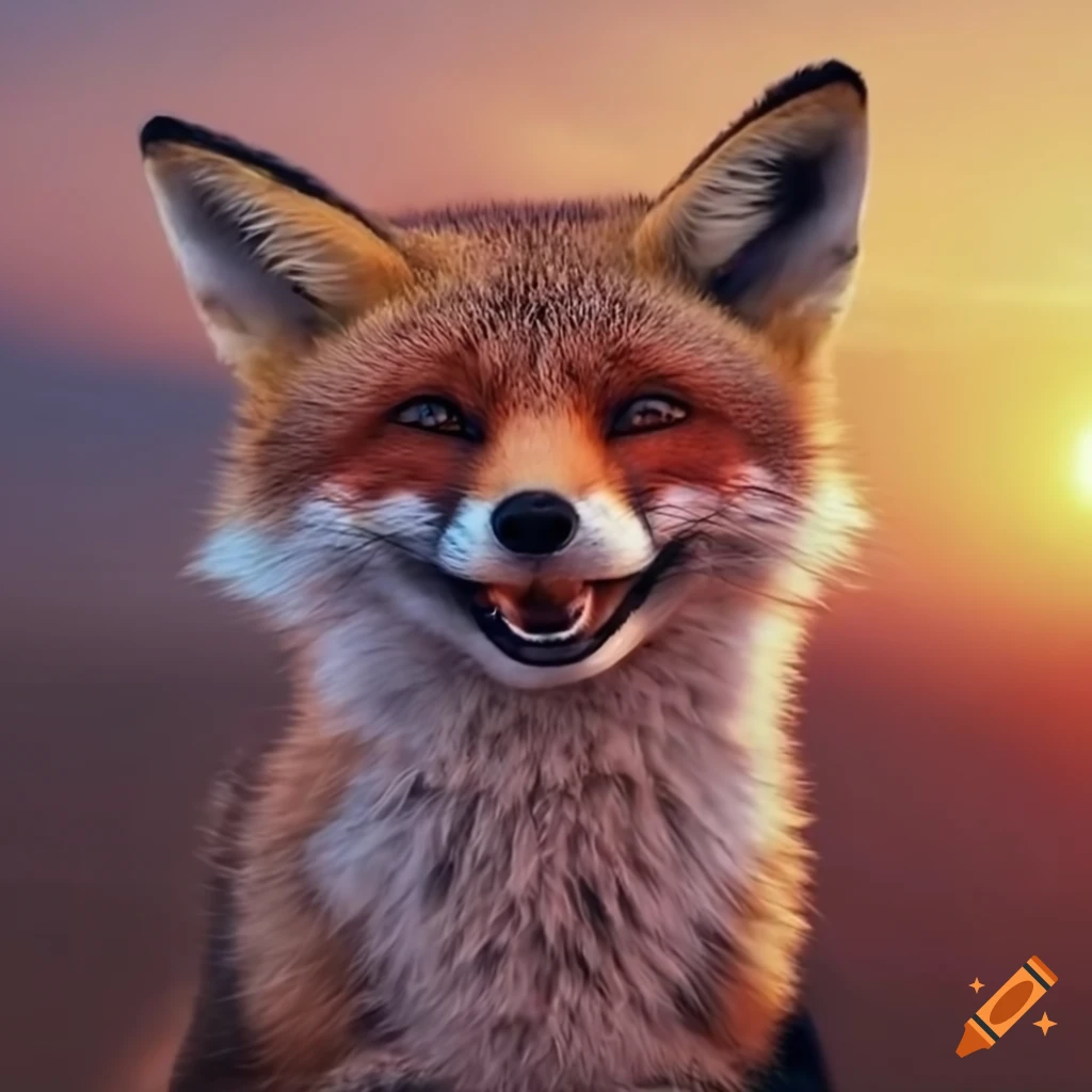 Smiling fox against a sunset on Craiyon