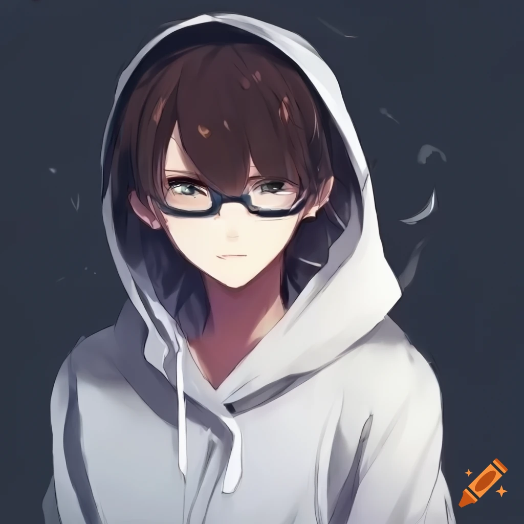 Male pokemon trainer, brown messy hair, glasses, white sweatshirt on Craiyon