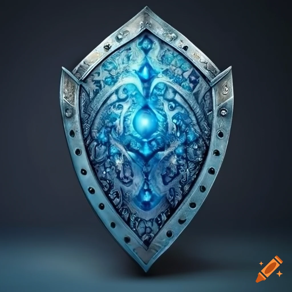epic fantasy shield with blue glow