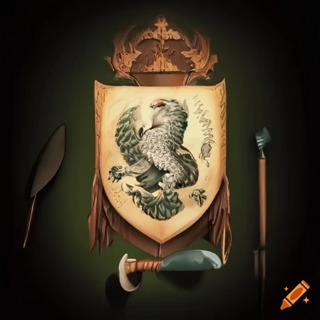 banner with griffin crest and garden tools
