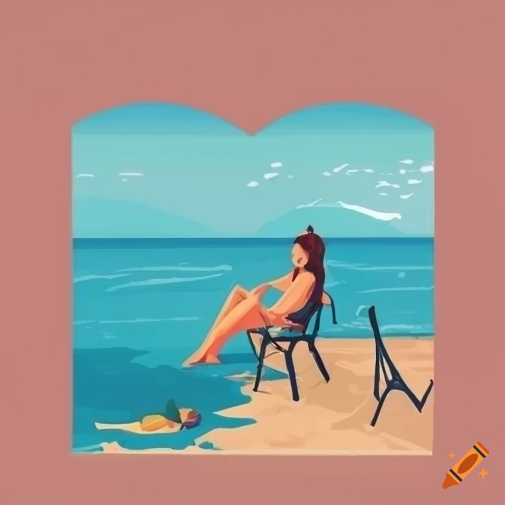 isometric painting of a sunbather on a beach