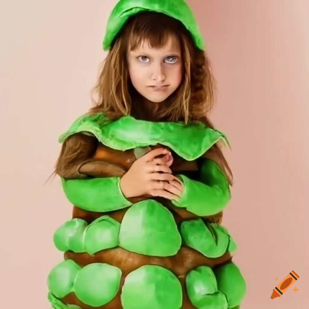 girl wearing a puffy turtle costume