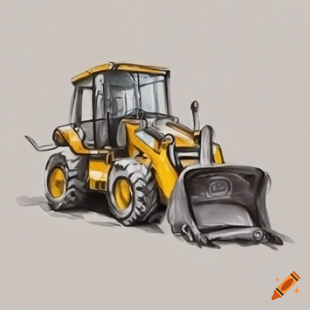 detailed pencil sketch of a backhoe loader