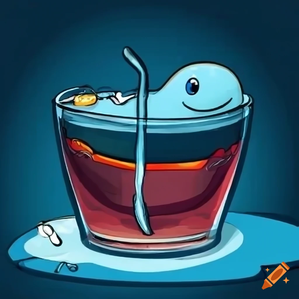 cartoon whale enjoying a drink