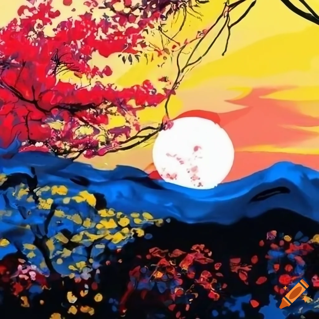 Japanese-style landscape painting in black and white