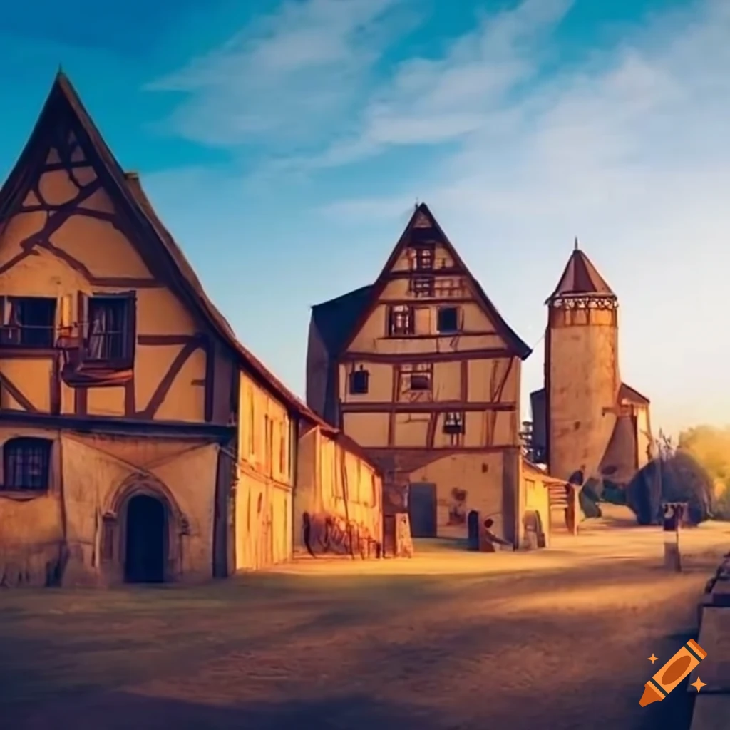 picture of a medieval village with a brewery