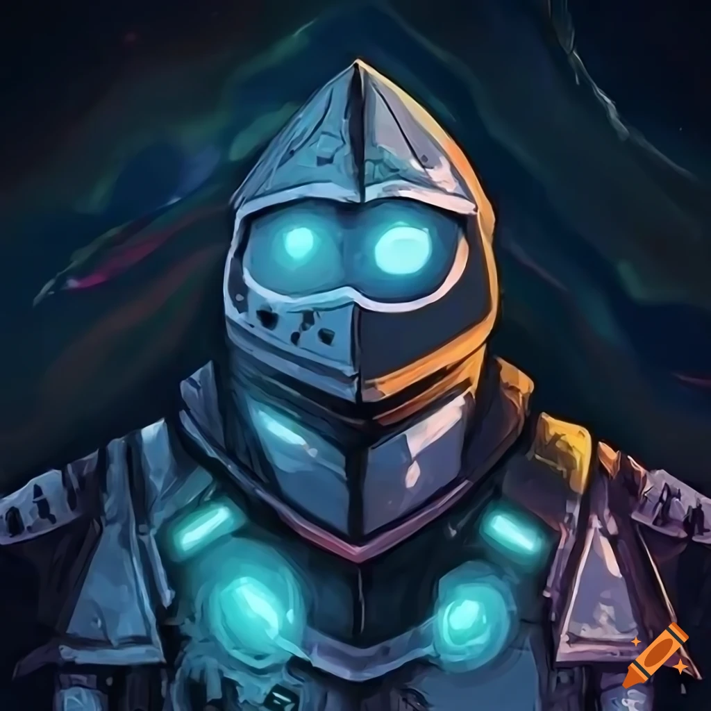 digital art of a cyberpunk penguin in armor