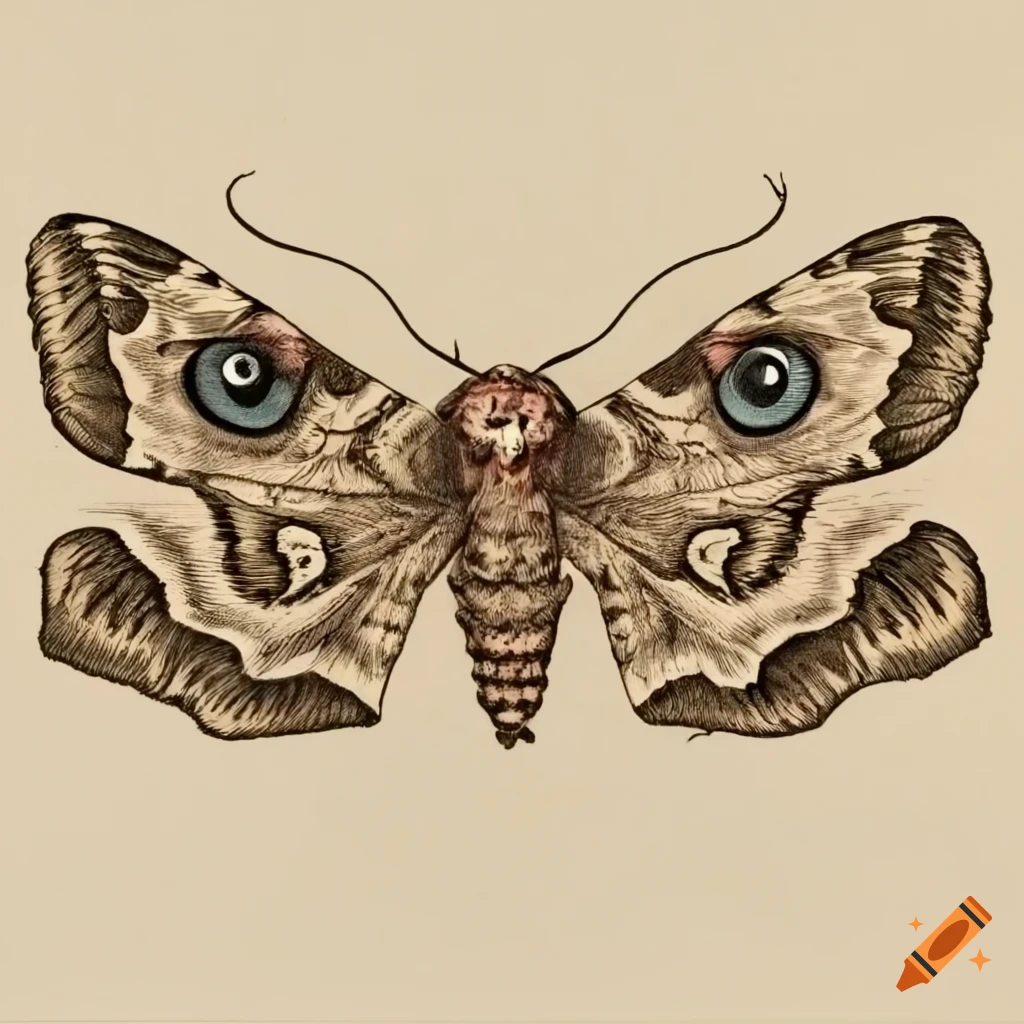 artistic depiction of a moth with four wings and skull pattern