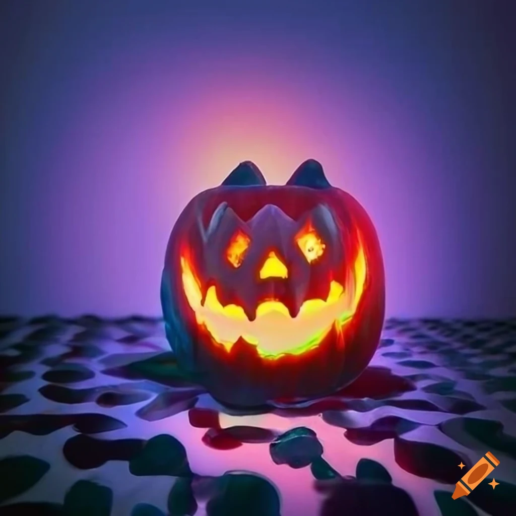 detailed multicolored jack-o-lantern sculpture