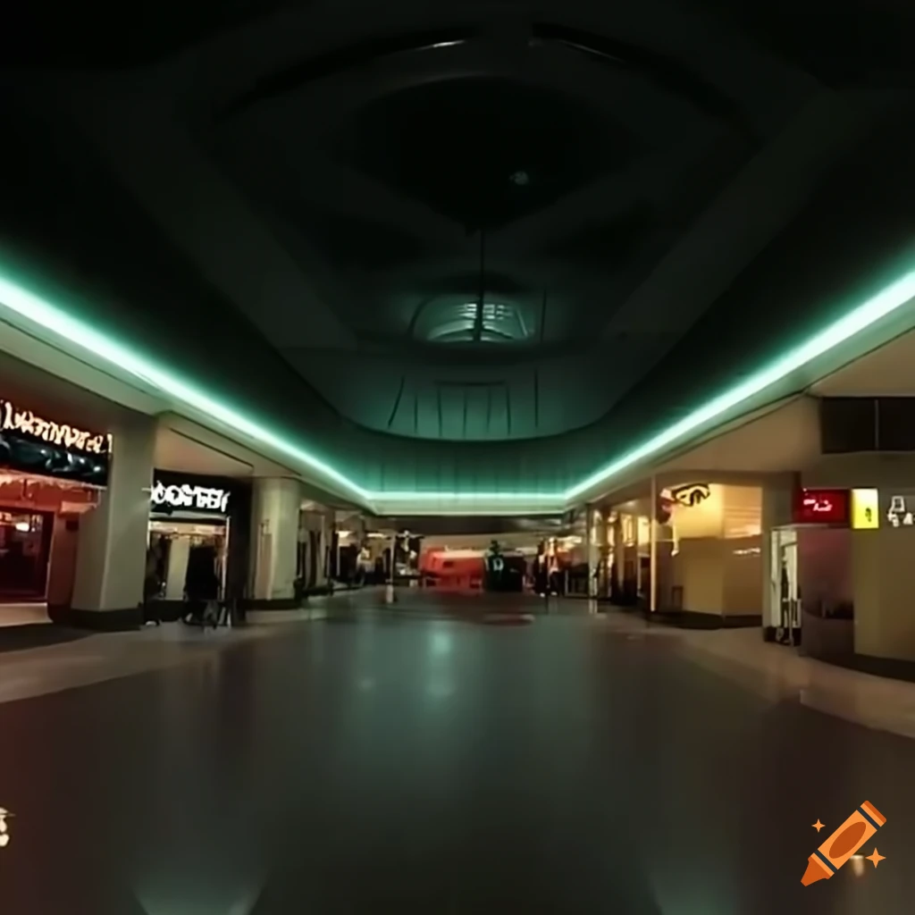 eerie atmosphere inside a 2000's mall