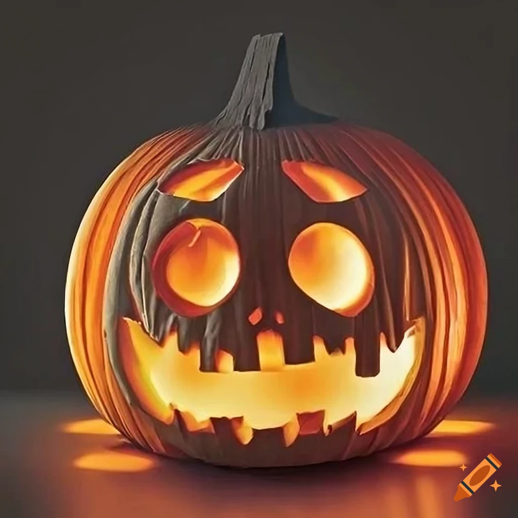 detailed jack-o-lantern lantern with stave carving motif