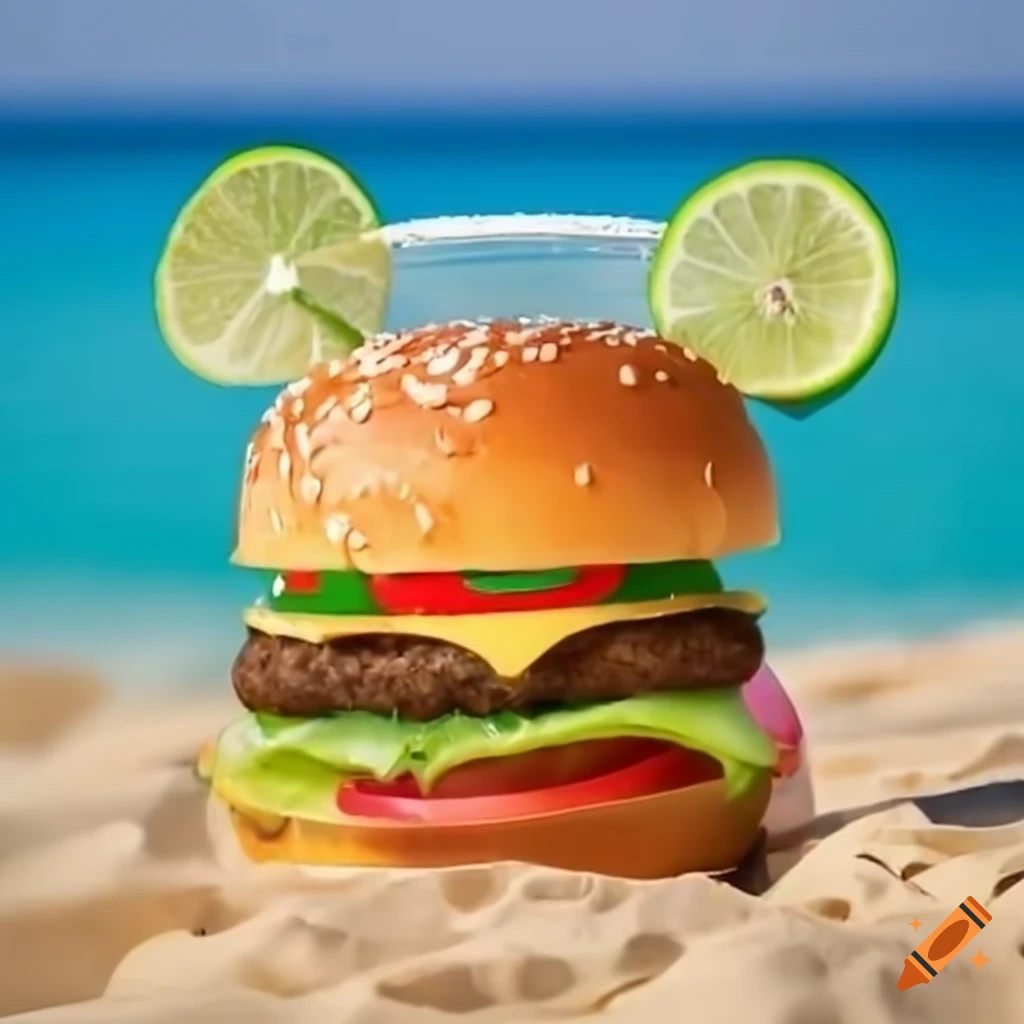 cheeseburger enjoying a beach vacation