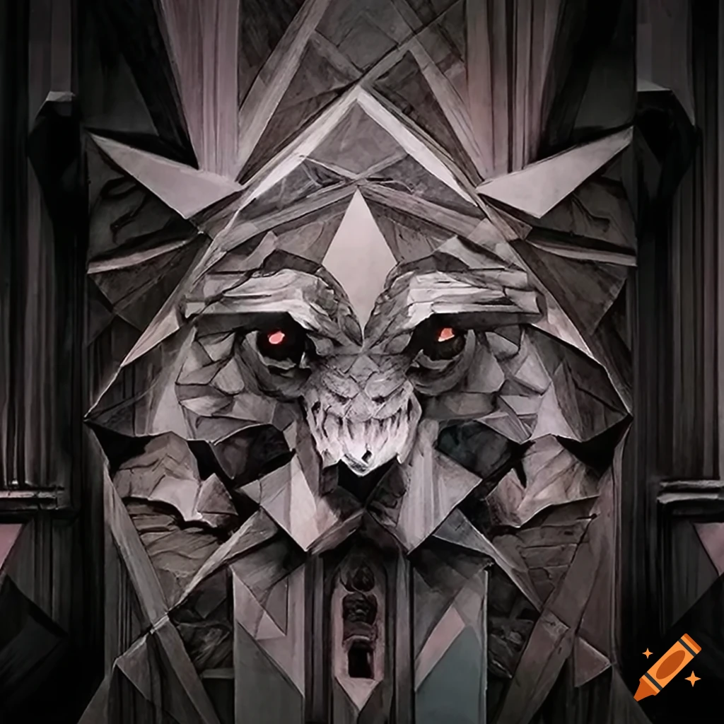 detailed moth werewolf carving on architectural stave