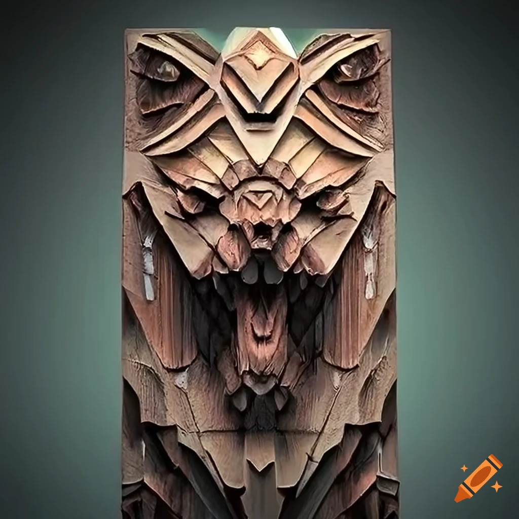 detailed carving of a moth werewolf motif