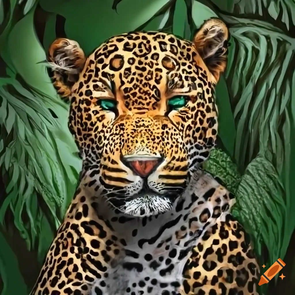 zentangled leopard hidden in lush jungle