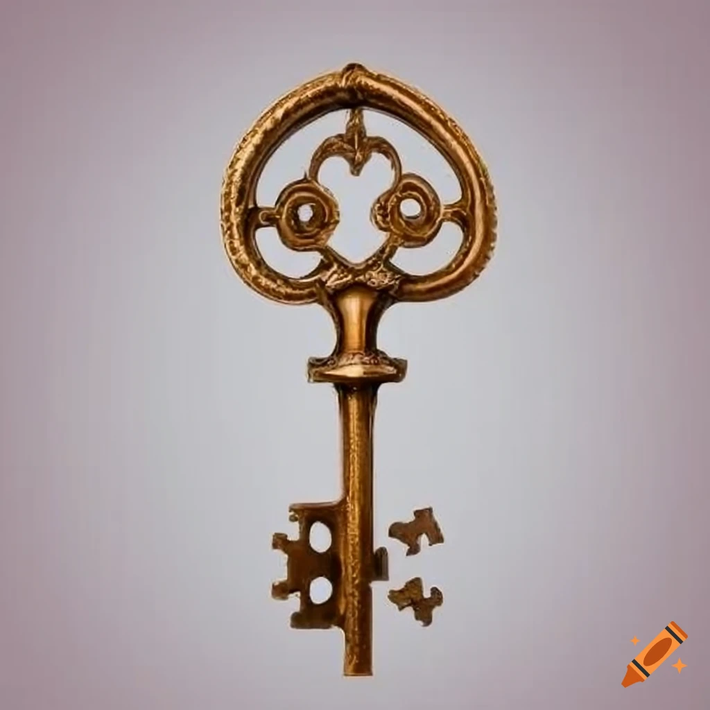 13th century ornate key on white background
