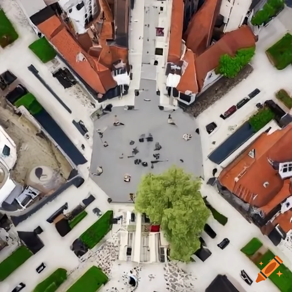 aerial view of a town square