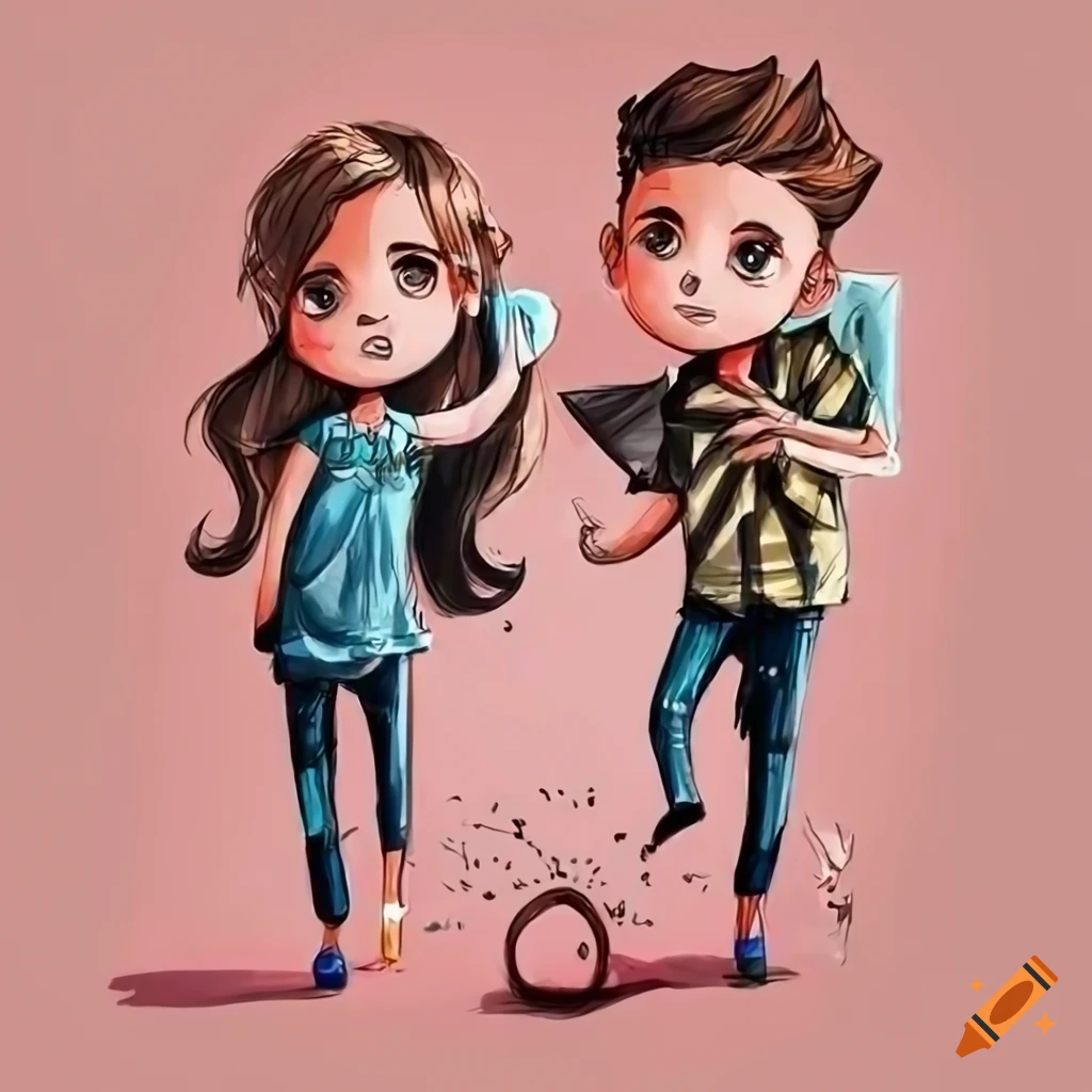deux garçons et 4 filles avec marqué BFF en style dessin au crayon à papier HD 8k