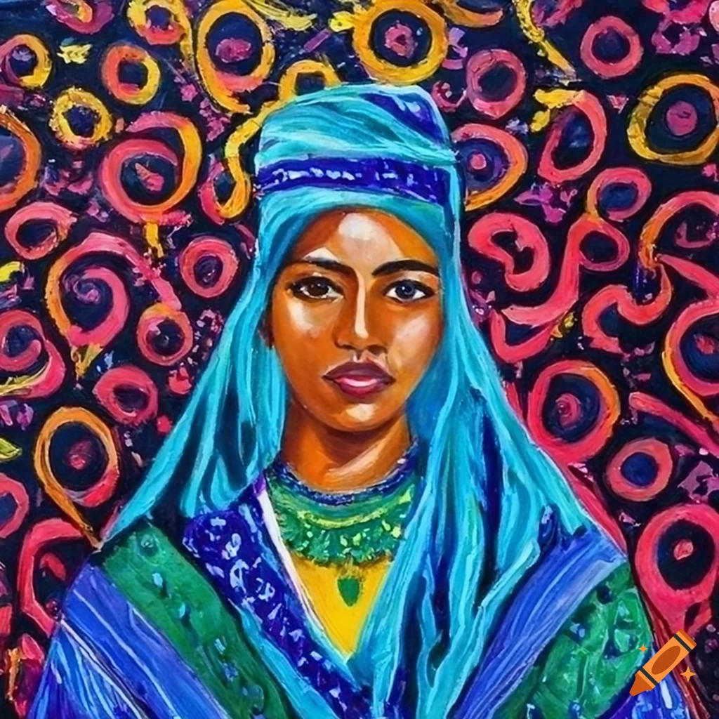 portrait of a Moroccan-Malian woman inspired by Lina Iris Viktor