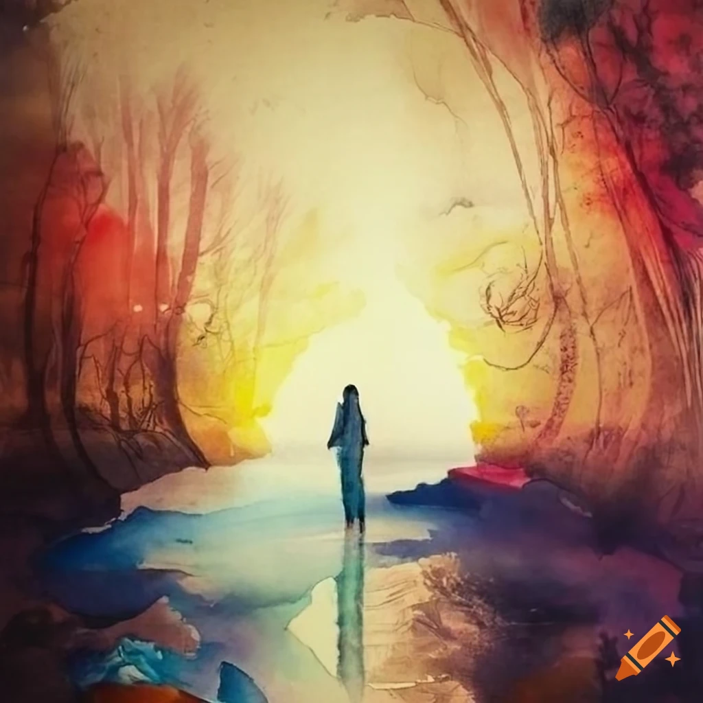 surreal double exposure watercolor art