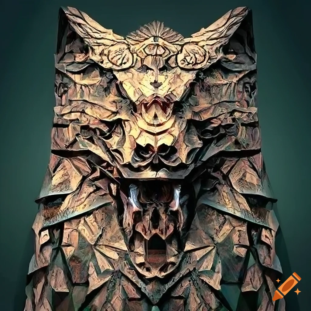 detailed moth werewolf carving artwork
