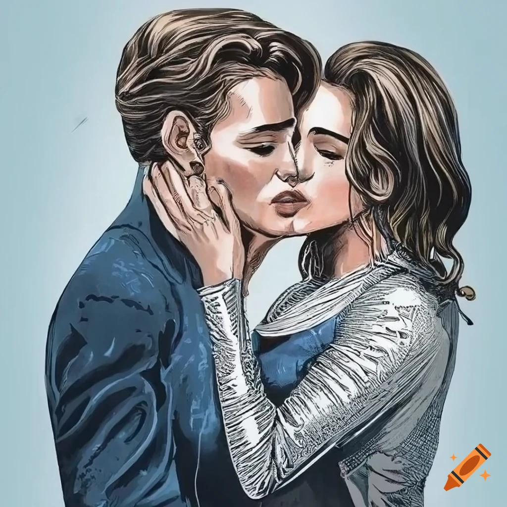 color engraving of a beautiful couple