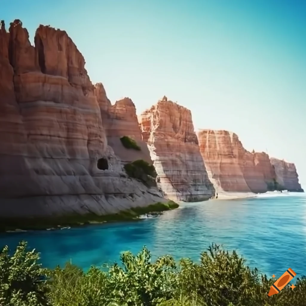 view of a canyon with lush vegetation and white beaches