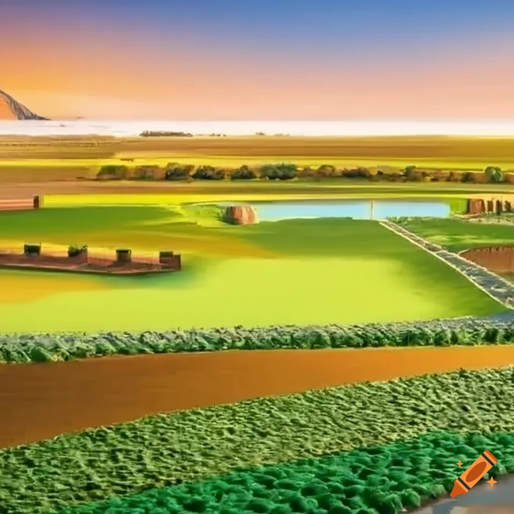 stunning view of Egyptian farms with pyramids in the background