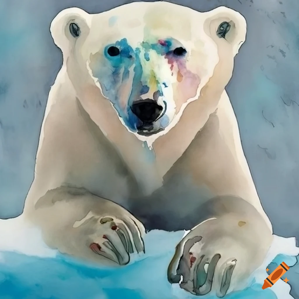 watercolor of a polar bear on melting ice