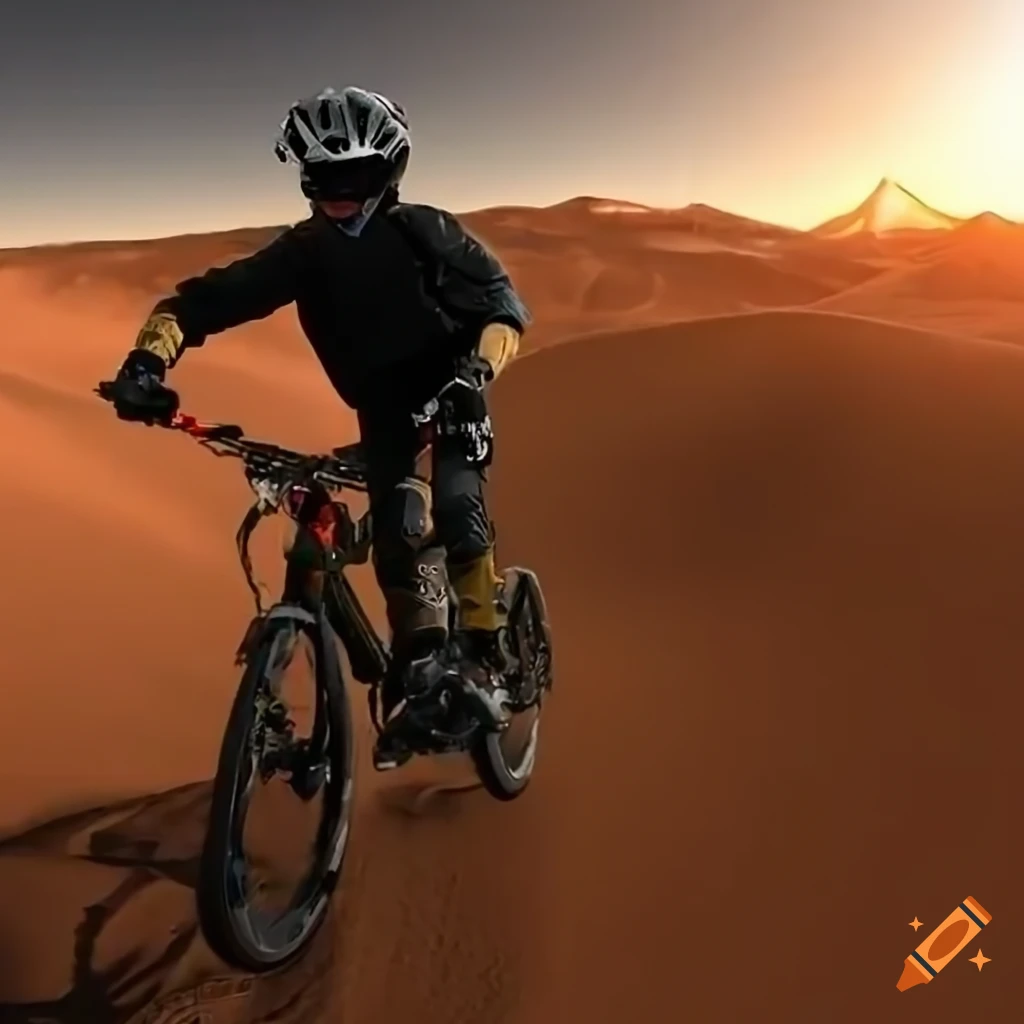mountain biker on Mars in green parka