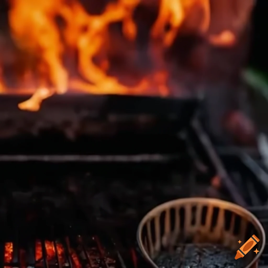 smoky grill with overcooked meat