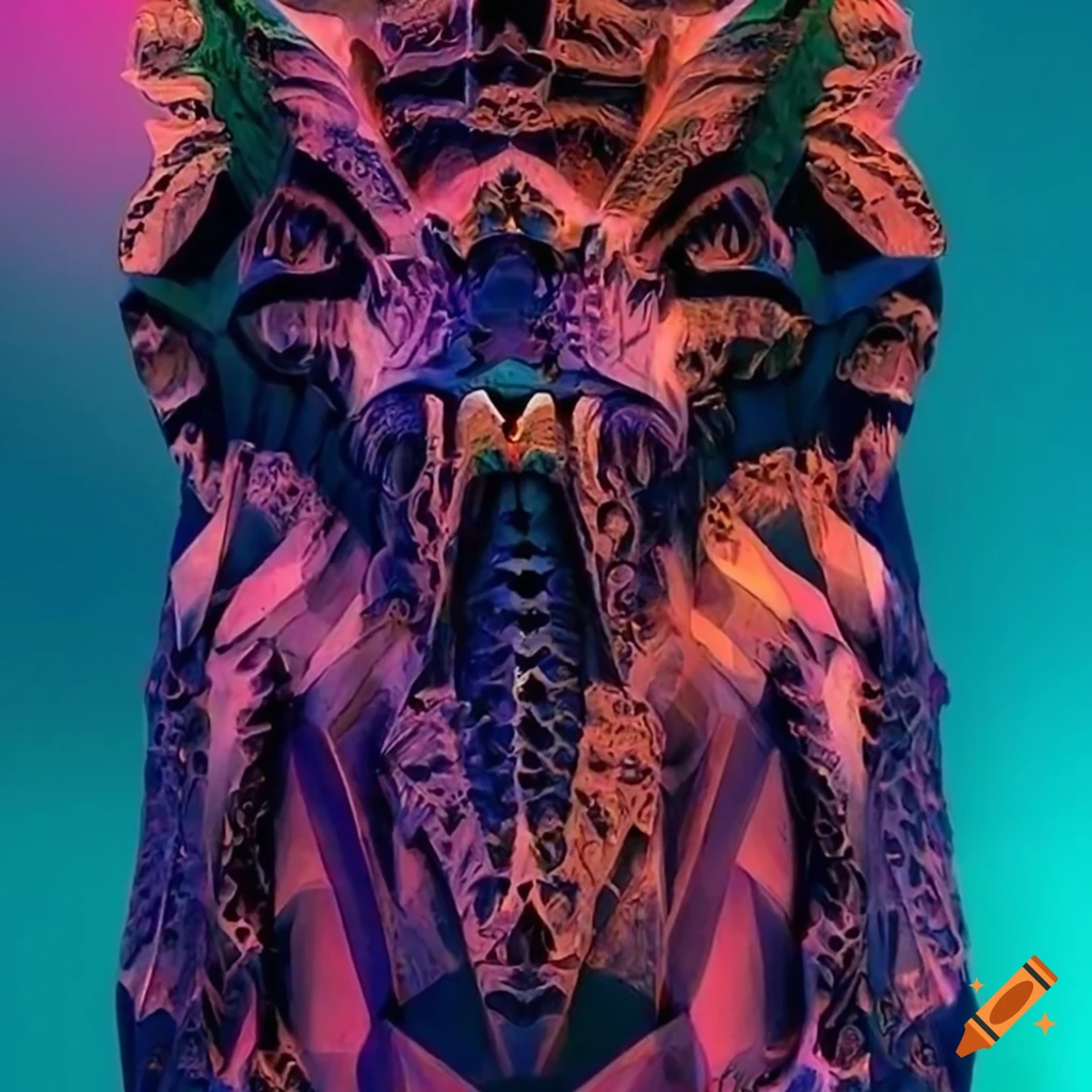 detailed architectural stave carving of a moth werewolf motif