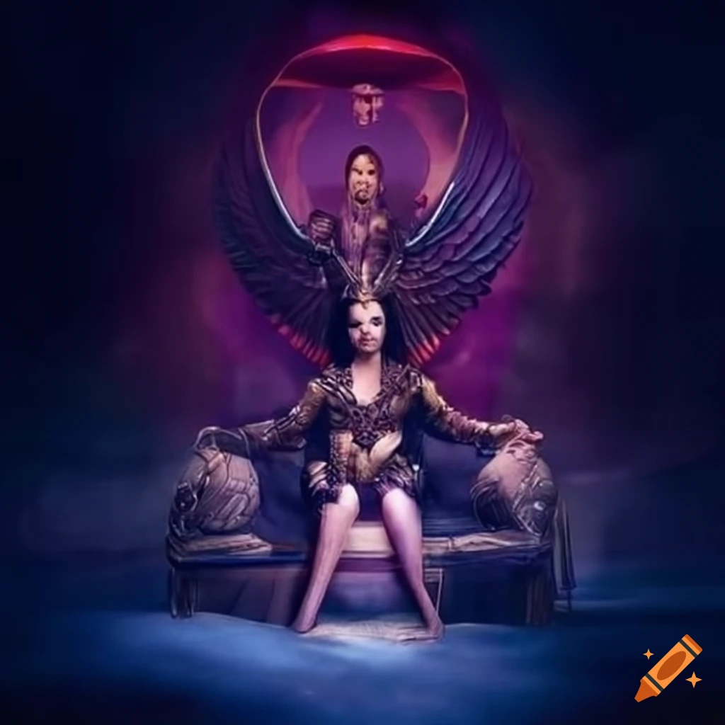 retro-futuristic illustration of a winged Egyptian sky pirate