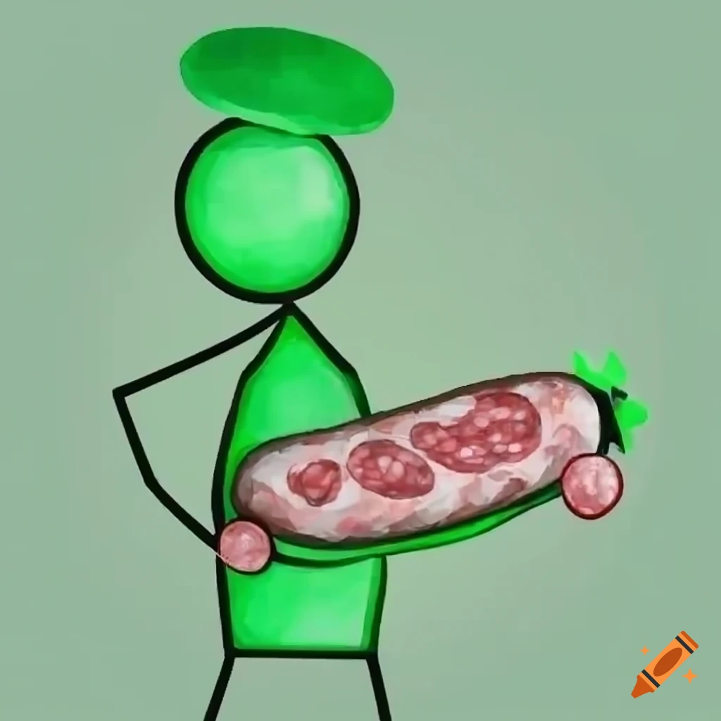 3D stickman presenting a salami sausage
