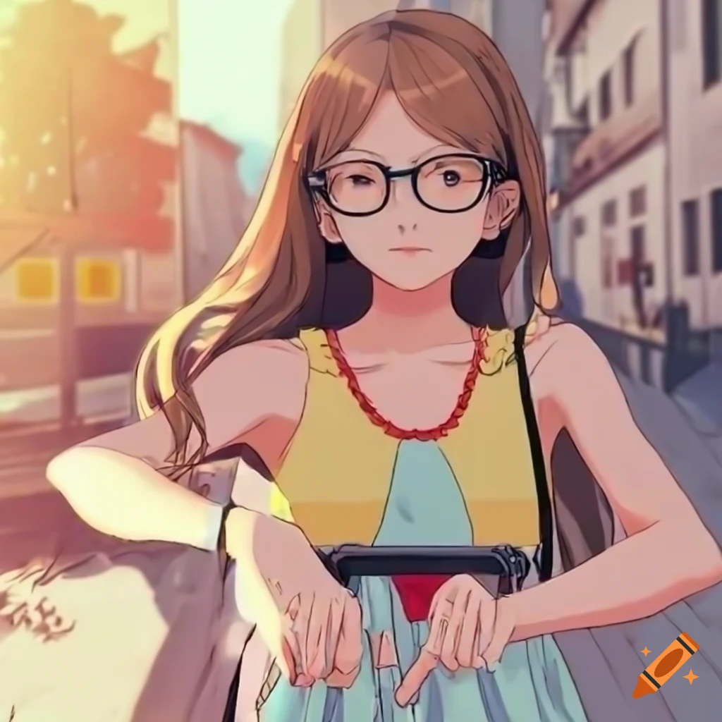 detailed illustration of an anime girl with glasses