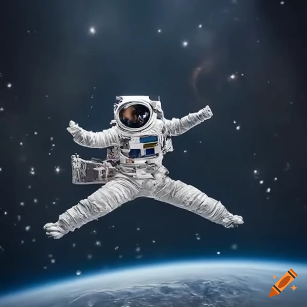 astronaut doing parkour in zero gravity
