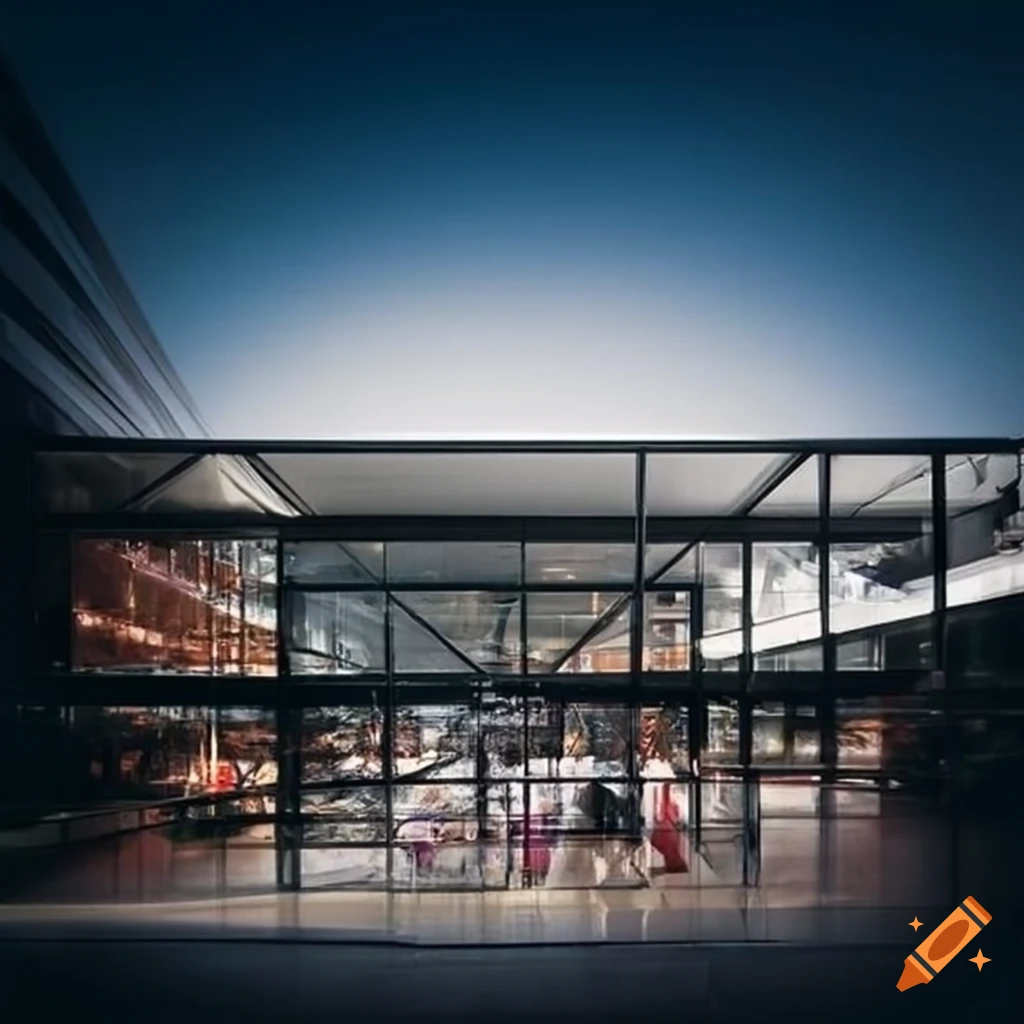 modern white supermarket with concave glass canopy