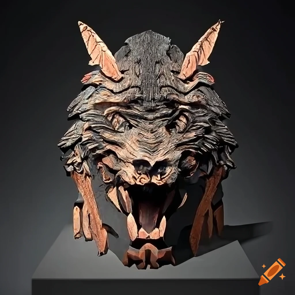 detailed architectural carving of a moth werewolf