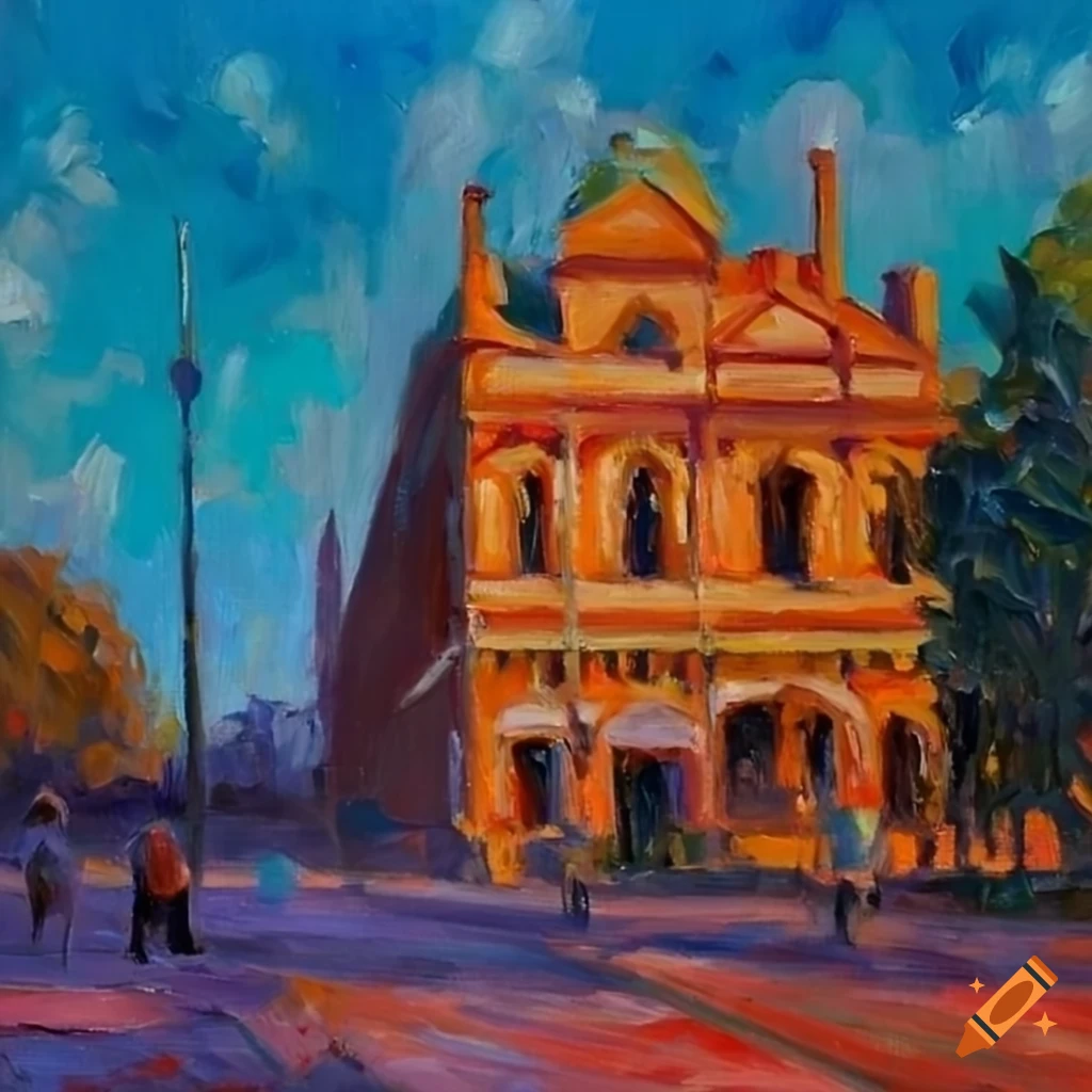 impressionist oil painting of an old Australian bank