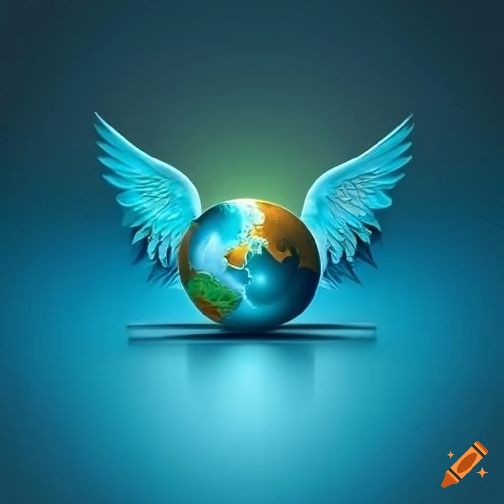 logo design of angel wings and globe