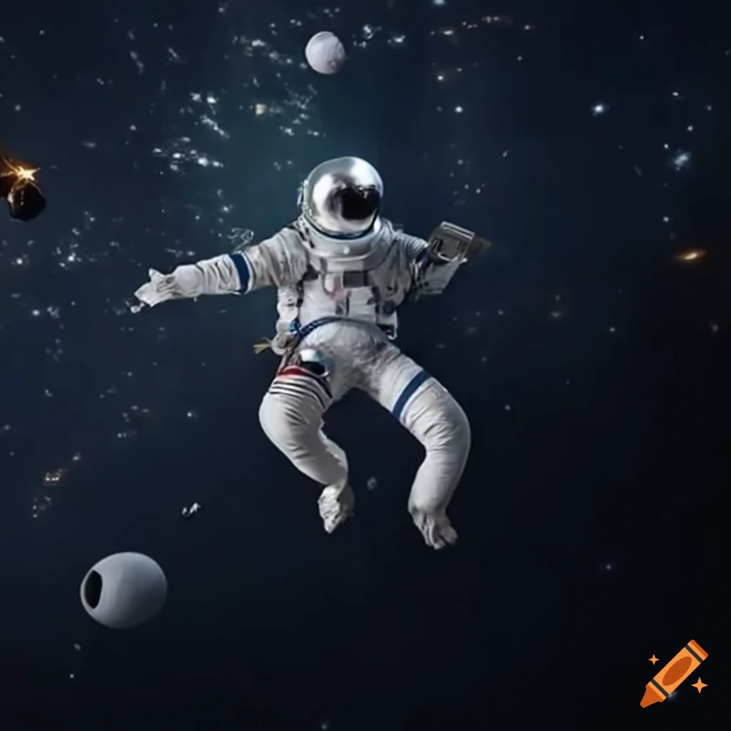 astronaut doing parkour in zero gravity